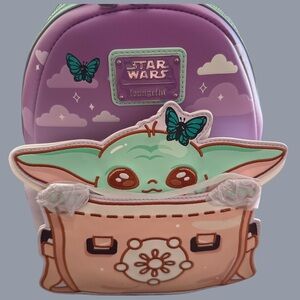 Loungefly Purple Backpack with Baby Yoda and Butterflies